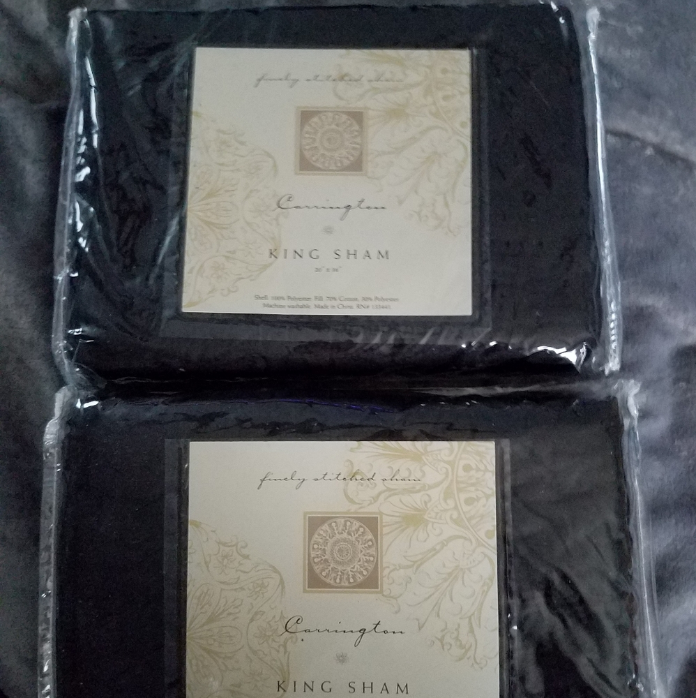 2 Black Carrington King Size Shams NEW